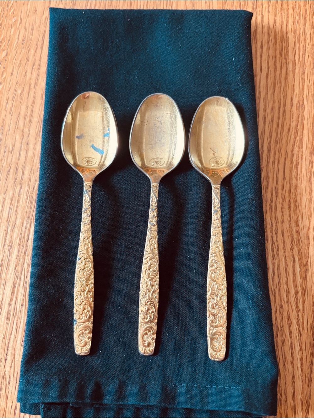 Elegant Gold Ornate Golden Scroll, Americana Golden Heritage Teaspoons -3piece